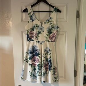 Miami Floral Mini Dress - White with Blue and Purple